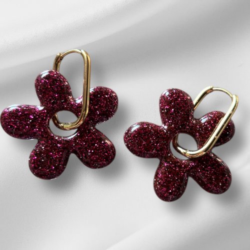 Boucles d’oreilles, fleurs avec créole