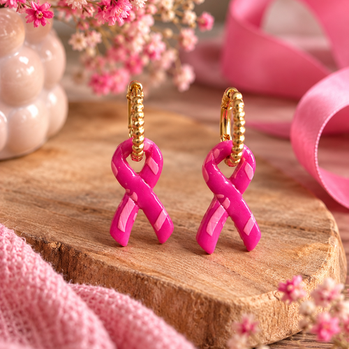 Boucles d’oreilles ruban rose – édition octobre rose