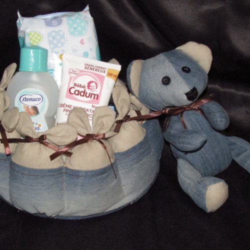 Panier De Rangement Motif Lapin Et Nounours En Jeans Recycle Un Grand Marche