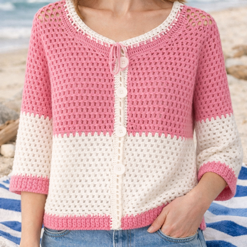 Gilet au crochet fait main  - cardigan – bohème chic – pièce unique artisanale - coton été