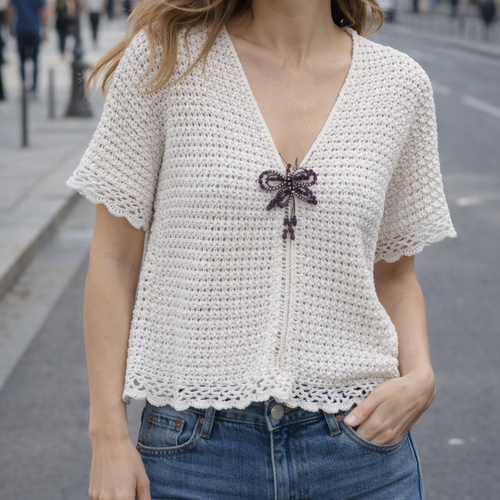 Gilet oversight en coton blanc au crochet