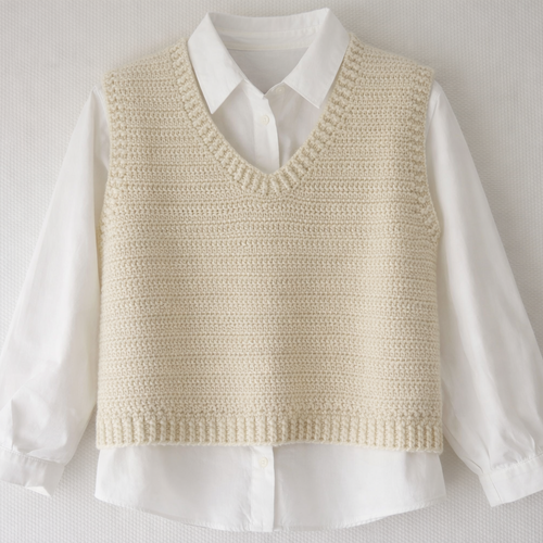 Gilet "ecru natuel" laine mélangée au crochet