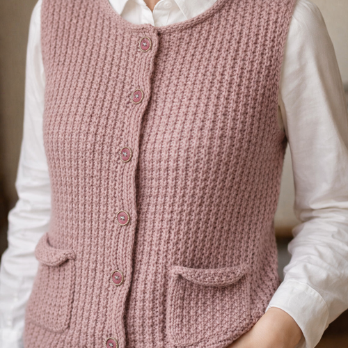 Gilet "rose tendre" " laine mélangée aux aiguilles