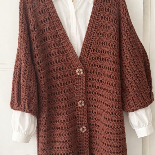 Long gilet "brown "au crochet