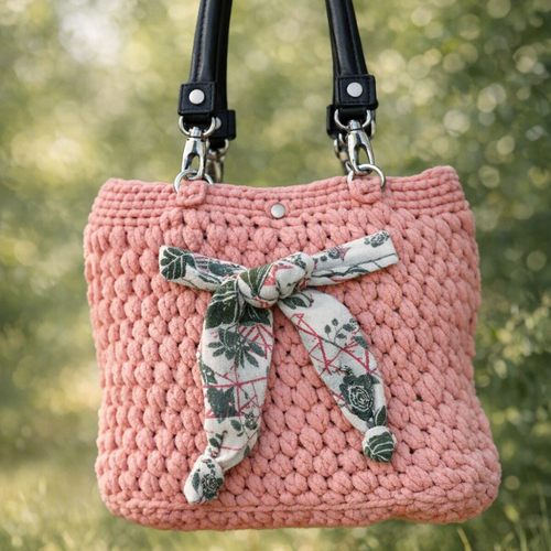 Sac au crochet avec poignées en cuir pu – bohème chic – fait main artisanal