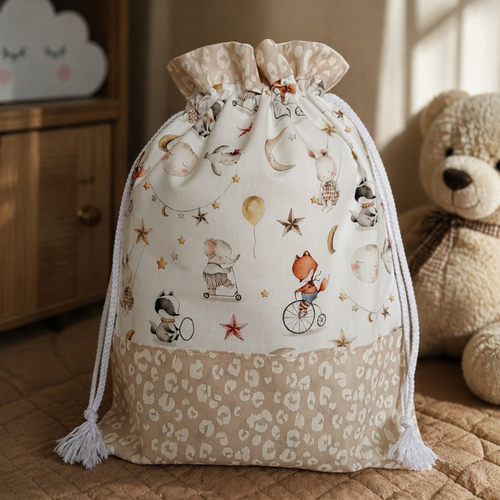 Sac à doudou doublé, pochon multi-usage bébé, range-pyjama, rangement jouets bébé enfant