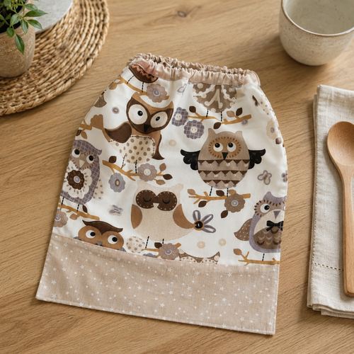 Serviette de cantine élastiquée motifs hiboux