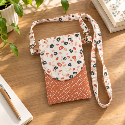 Pochette à bandoulière amovible pour téléphone portable - housse smartphone tissu imprimé léopard