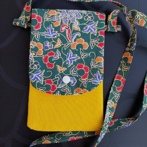 Pochette à bandoulière pour téléphone portable vert et jaune - housse smartphone