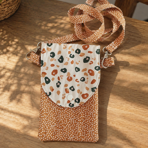 Pochette à bandoulière amovible pour téléphone portable - housse smartphone tissu imprimé léopard