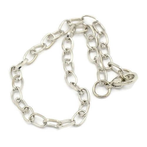 Bracelet en chaîne métal argenté fermoir mousqueton 20,5 cm
