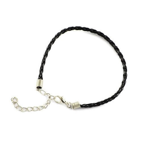 Bracelet imitation cuir noir fermoir mousqueton 20,5 cm