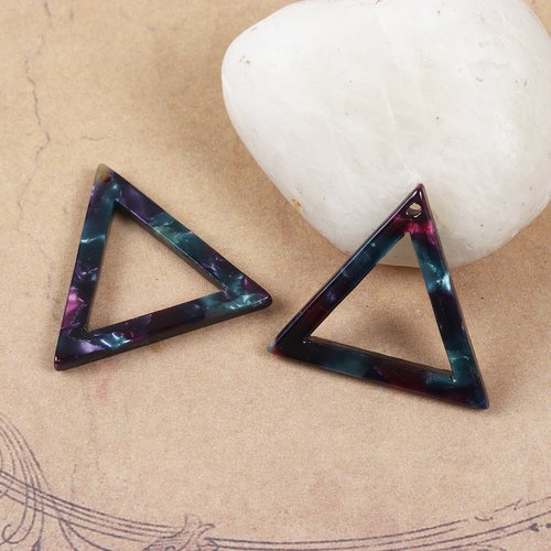 Pendentif résine marbré triangle multicolore 28 x 24mm