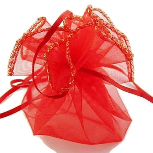 Pochette bijoux rouge ronde sac organza cadeaux 26 cm | 8334