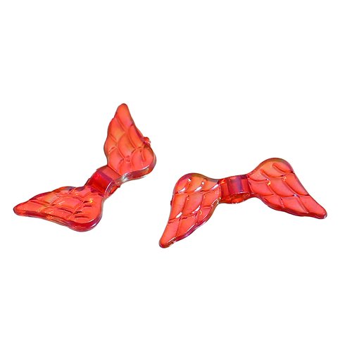 Perles en acrylique aile rouge irisé 20 x 9mm - x10 | 8376