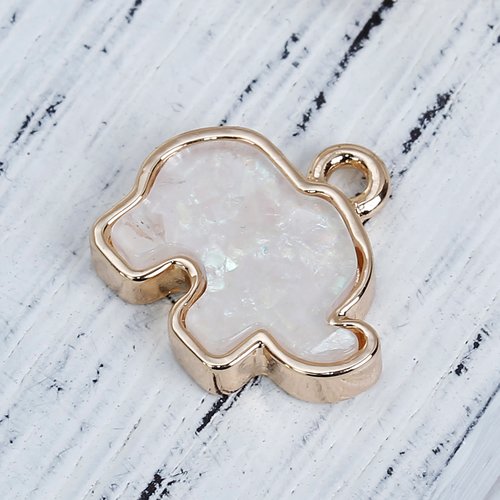 Breloque éléphant doré opale imitation blanc 17 x 15mm