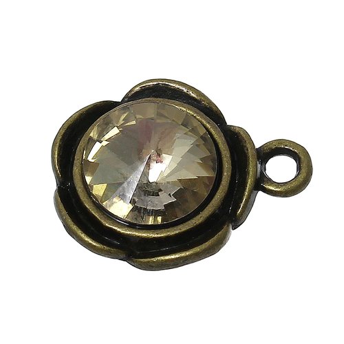 Pendentif fleur bronze antique avec strass lt.col.topaz 19 x 16mm
