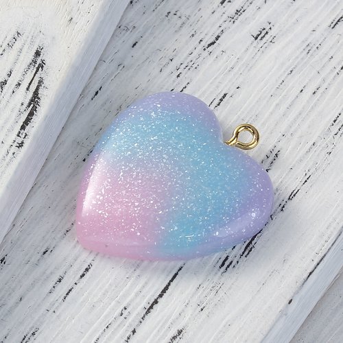 Pendentif cœur brillant multicolore 31 x 27mm