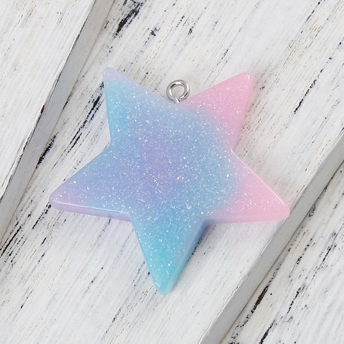 Pendentif résine étoile brillant multicolore 39 x 37mm