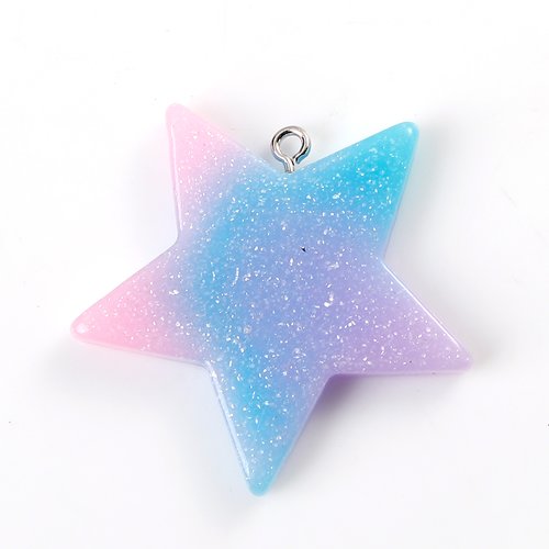 Pendentif résine étoile brillant multicolore 39 x 37mm | 8495