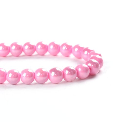 Perles en verre ronde rose nacré 8mm - x10 | 8657