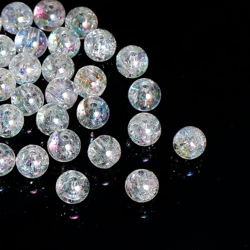 Perles transparent irisée craquellé 8mm - x10