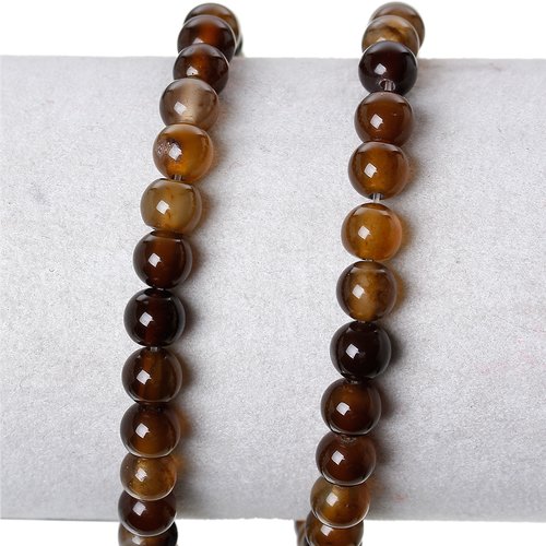 Perles en agate ronde brun mixte 6mm - x60