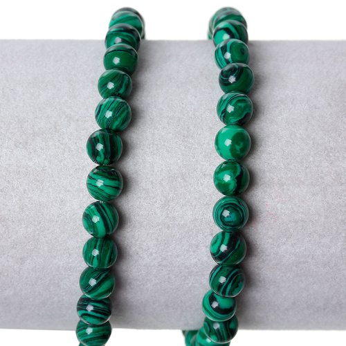 Perles imitation malachite ronde vert rayée 6mm - x5