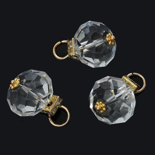 Pendentif rond doré à strass transparent 25 x 15mm