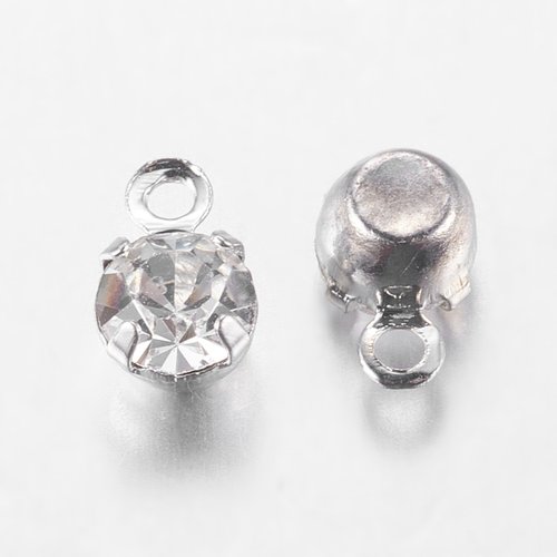 Pendentifs strass argent 4mm - x5 | 8751