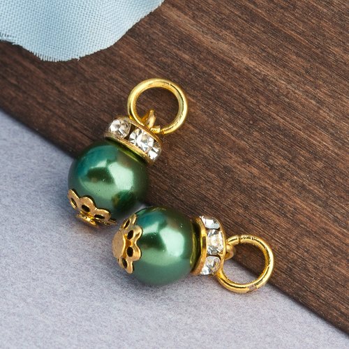 Breloque rond imitation perles doré vert 18 x 8mm