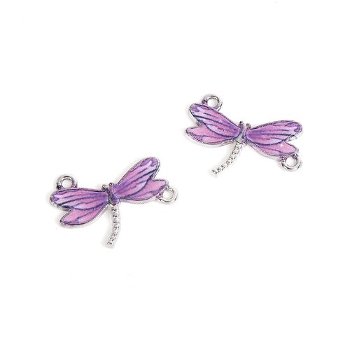 Connecteur libellule violet argent mat 24 x 17 mm