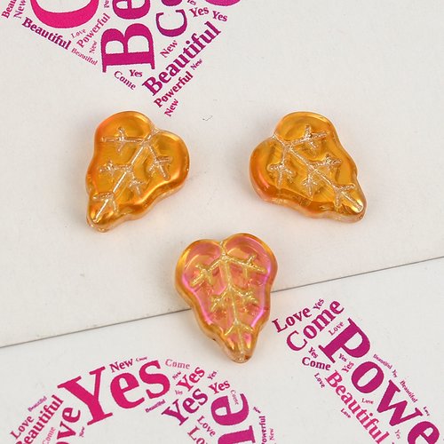 Perle irisation feuille orange & fuchsia 13 x 10mm - x2