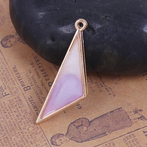 Pendentif triangle doré blanc & violet 30 x 10mm