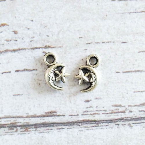 Breloques lune étoile argenté 8 x 12mm - x2