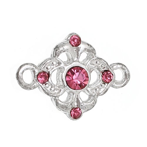 Connecteur fleur argenté rose 18 x 13mm