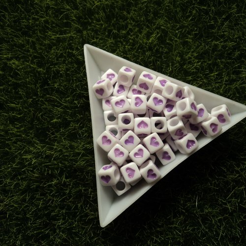 Perles carré coeur violet émail 6mm - x5 | 9254