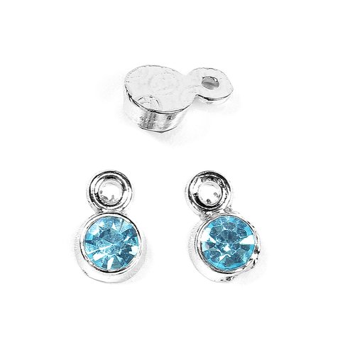 Breloque argent mat à strass bleu 9 x 6mm - x2