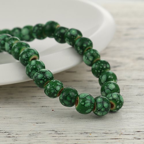 Perles en bois rond vert pastèque 10mm - x5