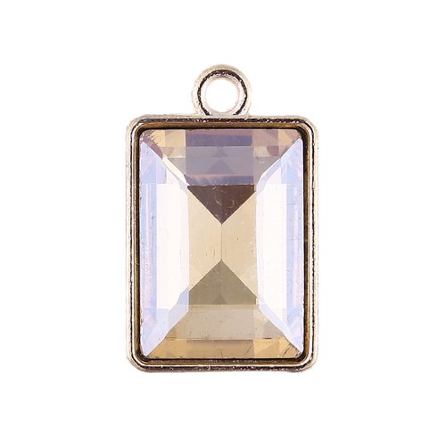 Breloque verre à facettes doré topaze 19 x 12 mm