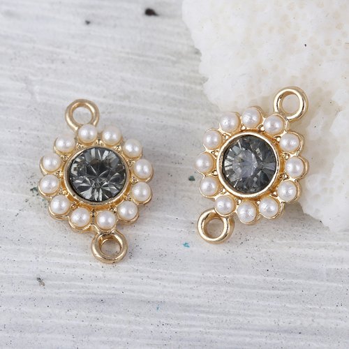 Connecteur doré blanc perles à strass gris 17 x 11mm
