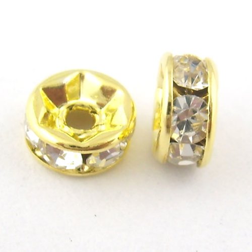Perles intercalaire strass rond doré 6mm - x5