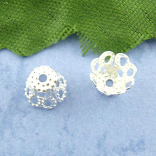Coupelles filigranée fleur coupe argenté (perles 8/10mm) 6 x 5mm - x5 | 9394