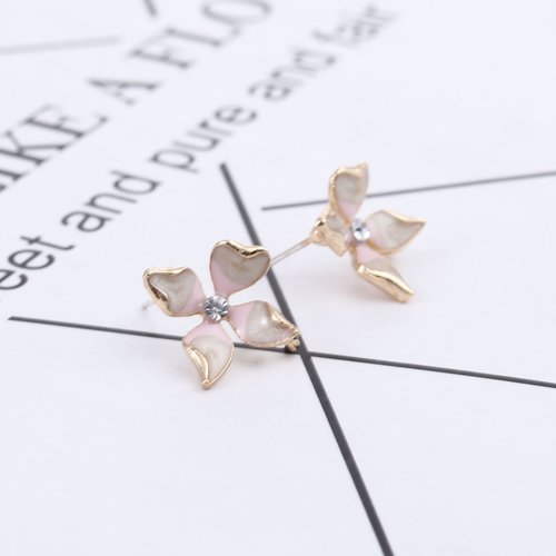 Boucles d'oreilles puces fleur doré strass 17 x 16mm - x2