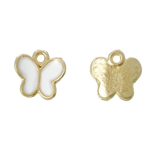Pendentif papillon doré blanc émail 8 x 8mm - x2