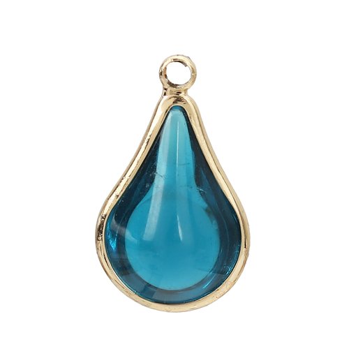 Breloque goutte d'eau doré bleu paon 18 x 10mm