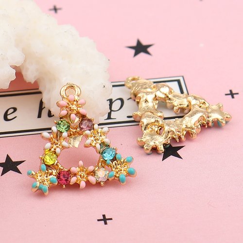 Breloque fleur émail doré multicolore 16 x 15mm