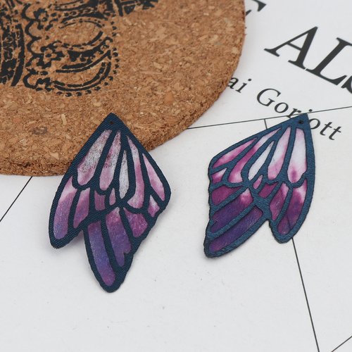 Pendentif aile de papillon violet et noir 40mm