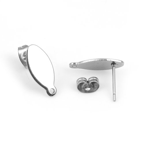 Boucles d'oreilles en acier inoxydable argent mat 15 x 7mm - x2
