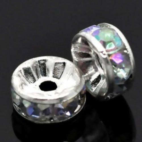 Perles intercalaire rond argent à strass 8 mm - x5 | 9671